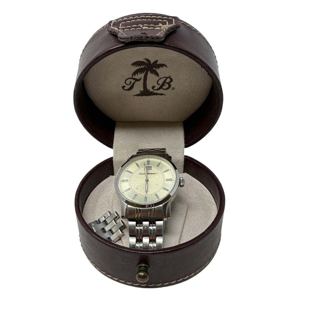 Tommy Bahama Brisbane TB3044 Watch Mens Swiss Quartz Palm Tree Dial Box Links